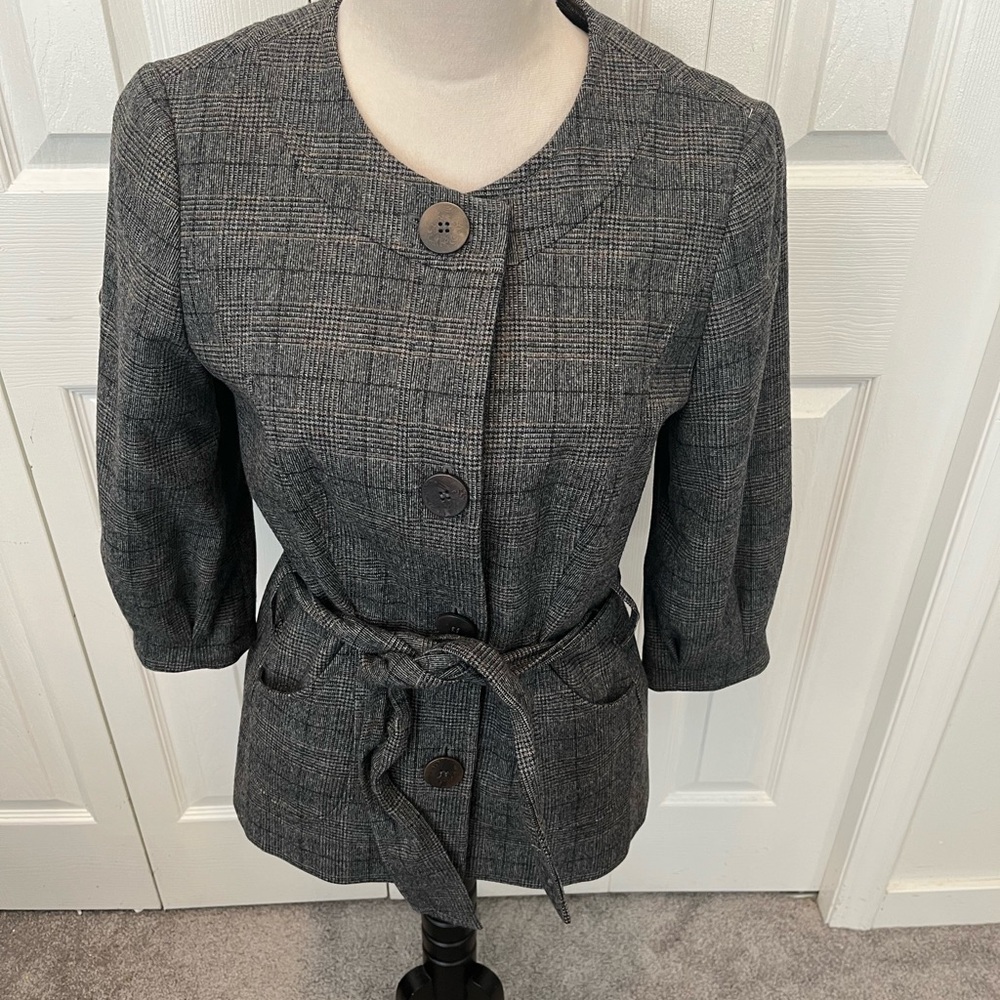 Monsoon size 8 Wool Blend Women's Gray Plaid Jacket